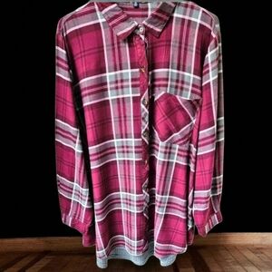 ANGELS FOREVER YOUNG Women's Plus Size Plaid Waffle Knit Shimmer LongSleeve 3X